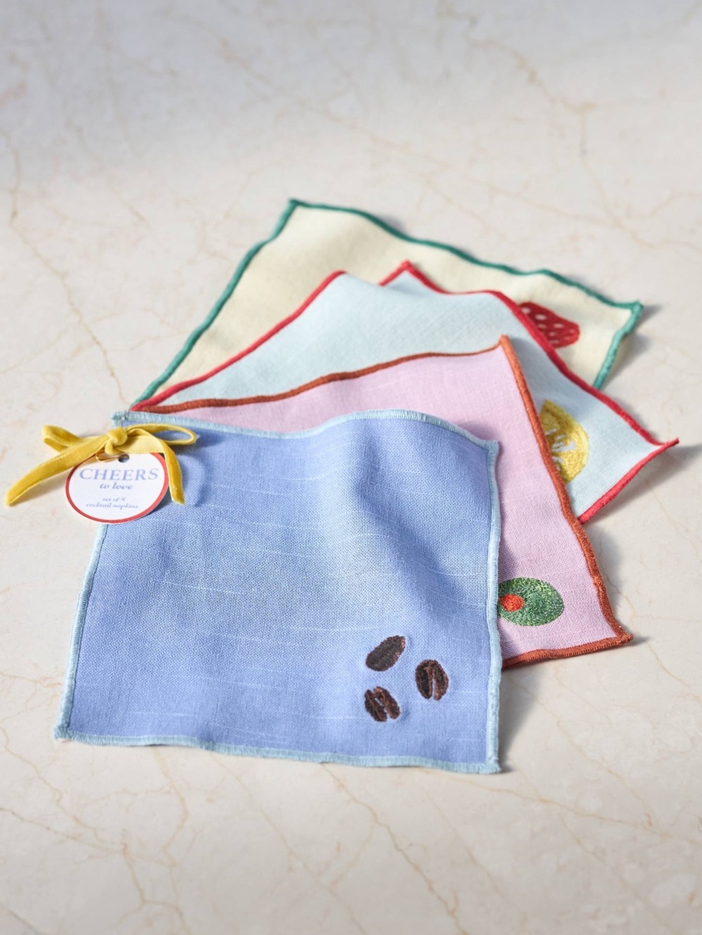 Anthropology Happy Hour Embroidered Cocktail Napkins, Set of 4